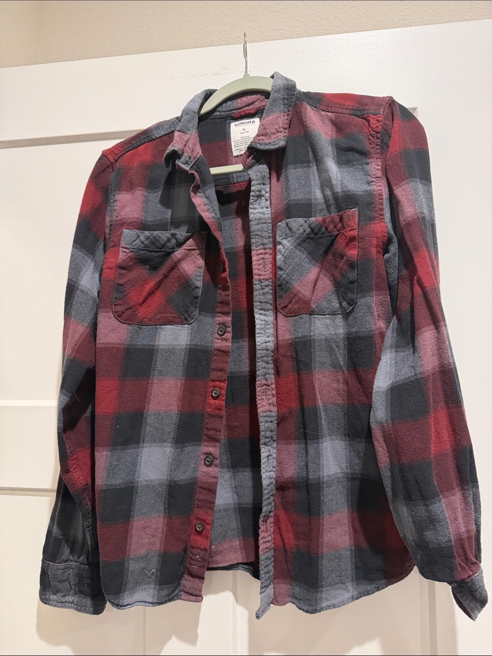 Boys Red and Gray Plaid Button-Up Shirt